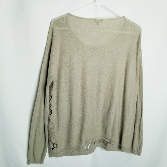 J. Jill Sweater Pull Over Open Knit Tan Floral Lightweight packable‎ Size M - Picture 6 of 12